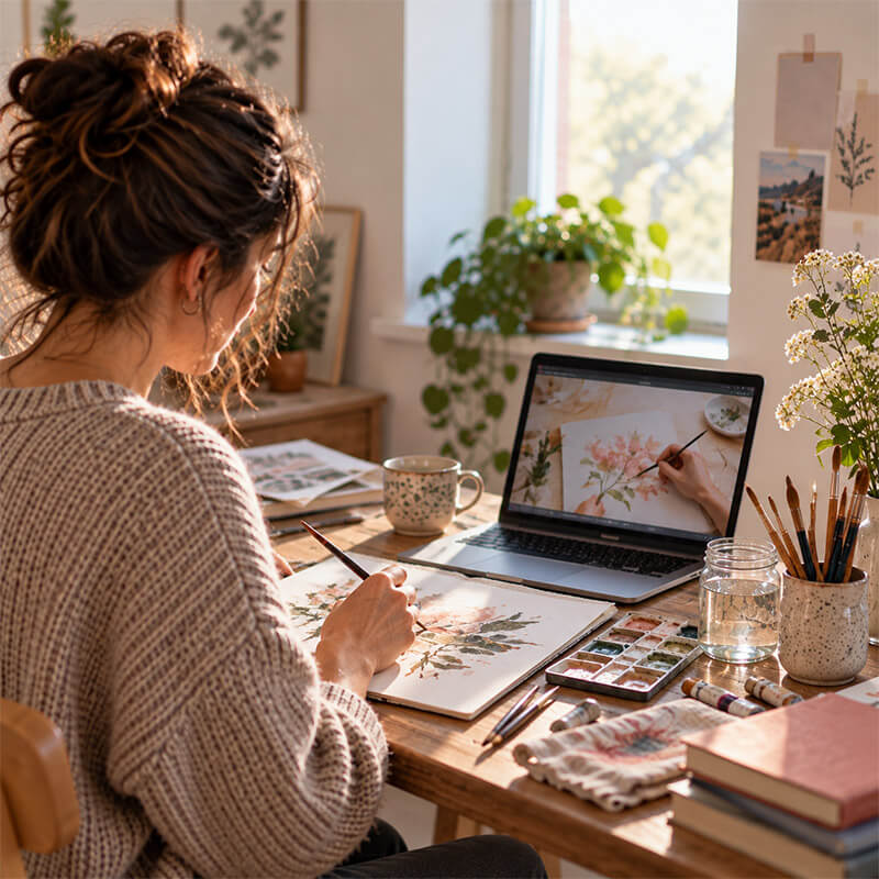 Woman doing an online hobby course